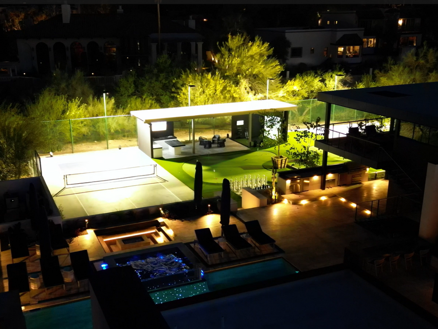 Custom golf simulator in a pergola