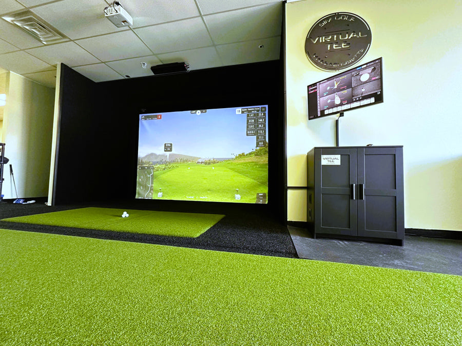 Golf simulator showing the Uneekor EYE XO launch monitor.