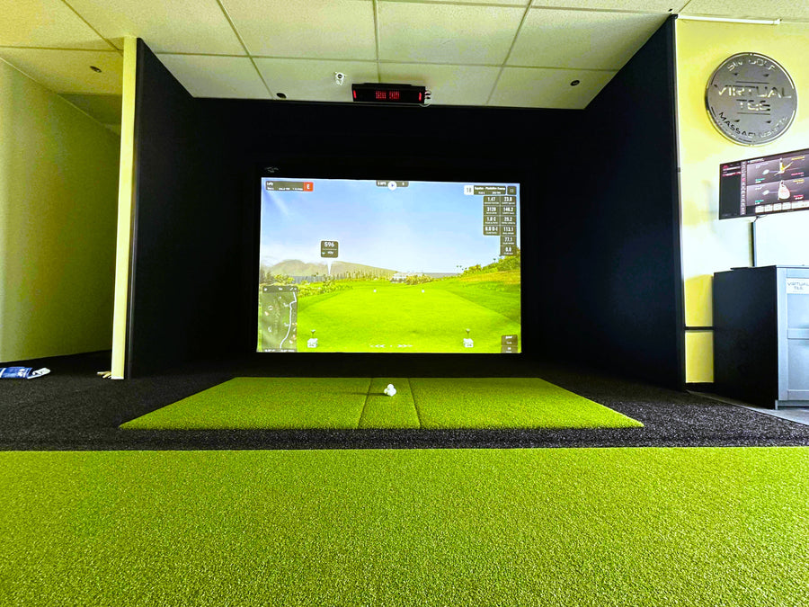Front view of a golf simulator that's fully custom.