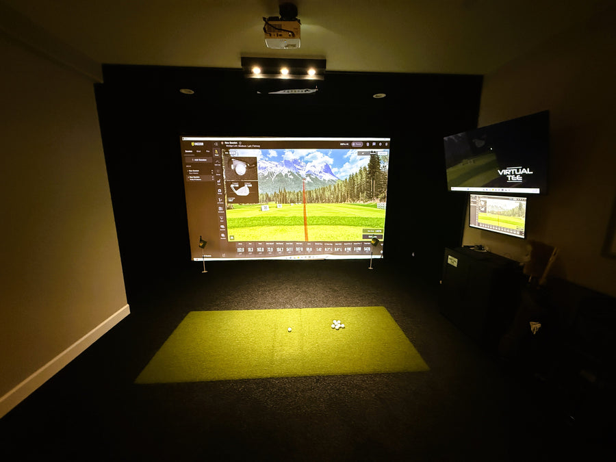 golf simulator with black turf