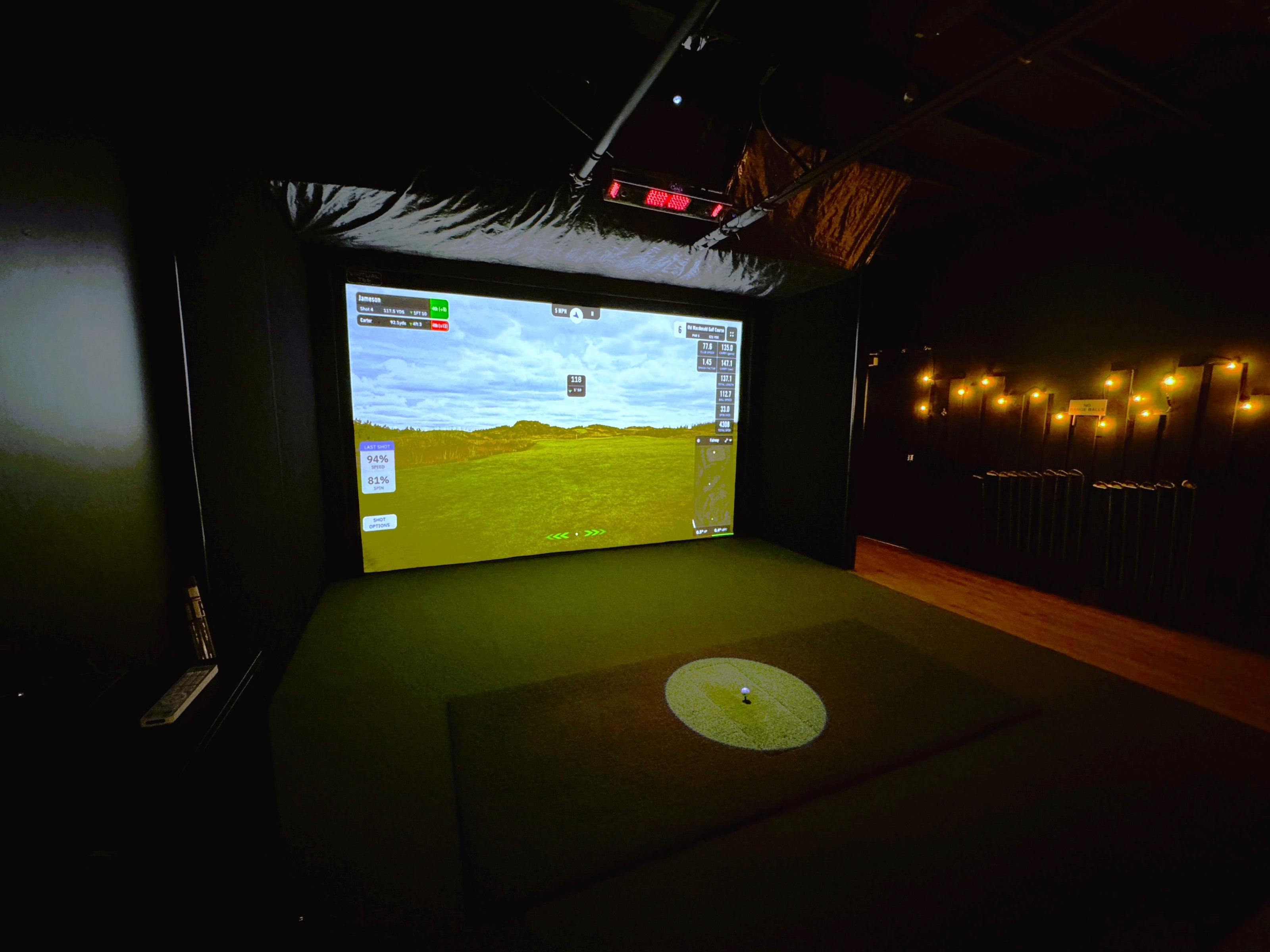 golf simulator in Salem, OR with accent wall and lighting
