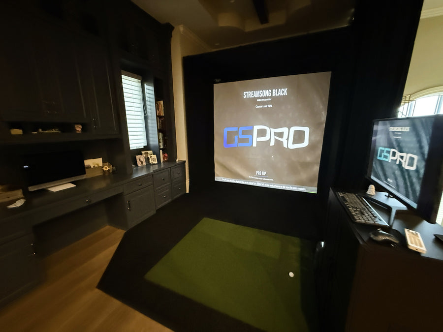 Golf Simulator with a screen displaying 'GS Pro' branding.