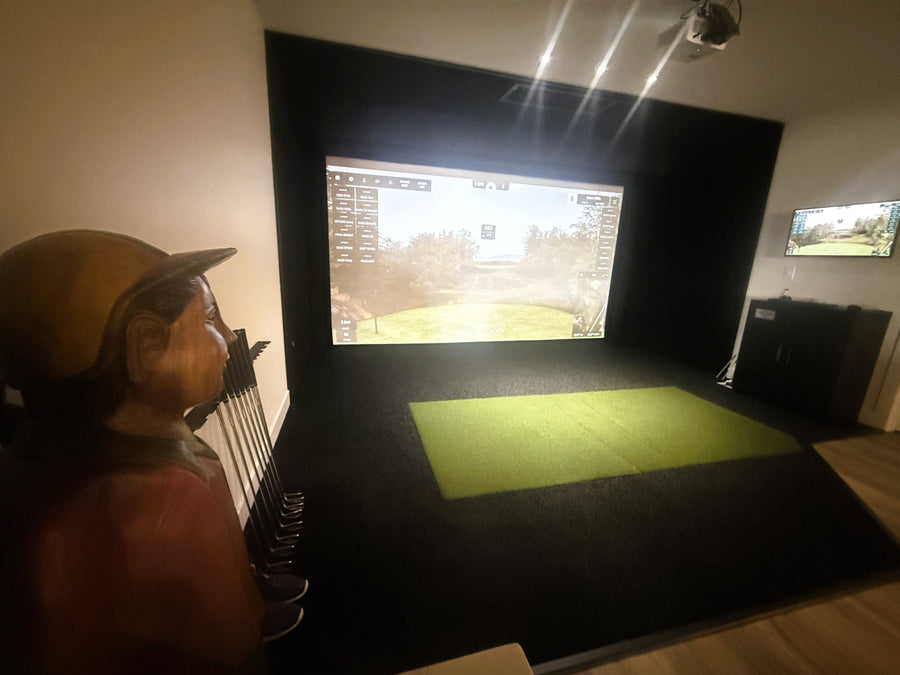 Golf simulator set up screen displaying a virtual golf simulator setup.