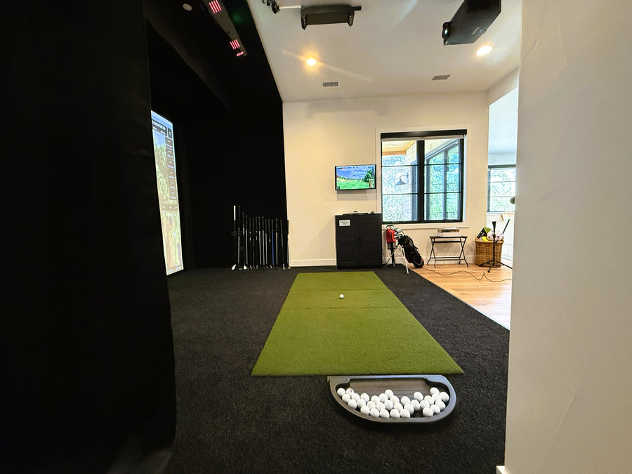 Boulder, CO home with a golf simulator in a walk out basement
