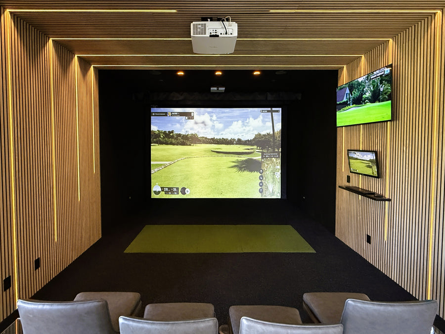 Golf Simulator setup with golf game being displayed on screen.