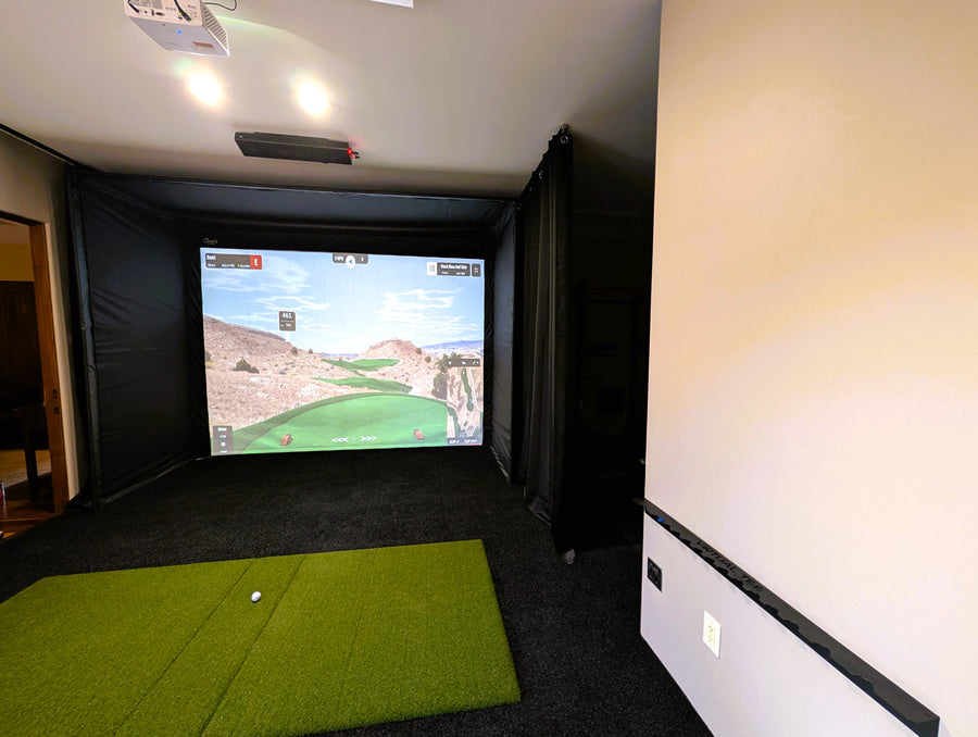 Installation of a golf simulator from the side.